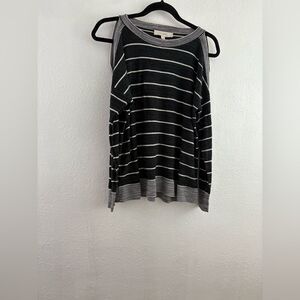 Loft Sz S Black White Striped Cold Shoulder Long Sleeve viscose blend  Knit Top